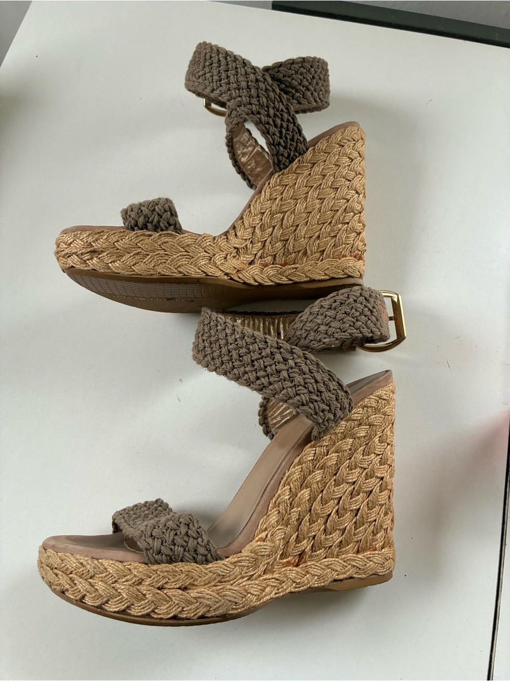 Stylist Archive | Stuart Weitzman Green Braided Espadrille Wedge Sandals Size 7 - Picture 3 of 6